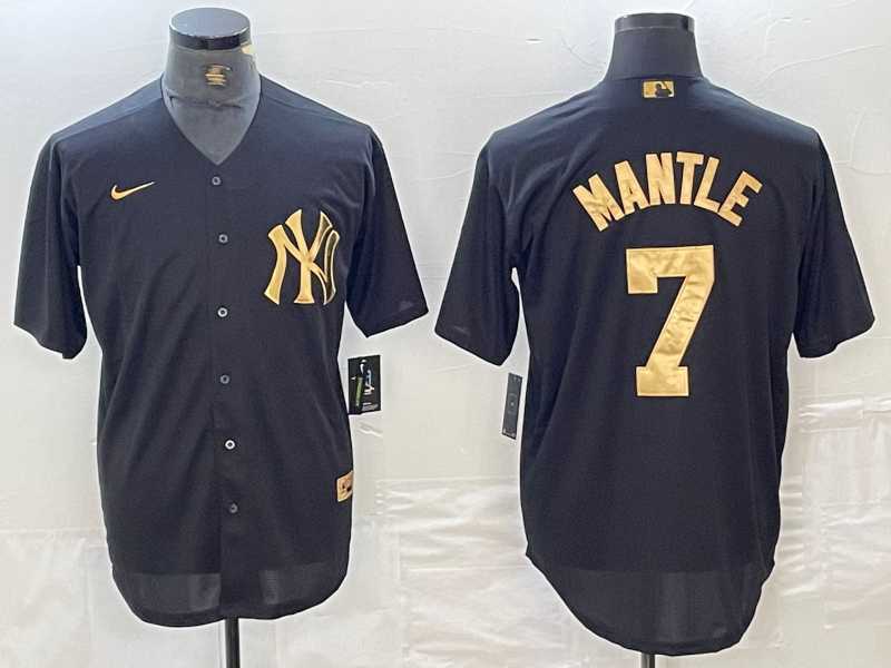 Mens New York Yankees #7 Mickey Mantle Black Gold Cool Base Stitched Jersey->new york yankees->MLB Jersey
